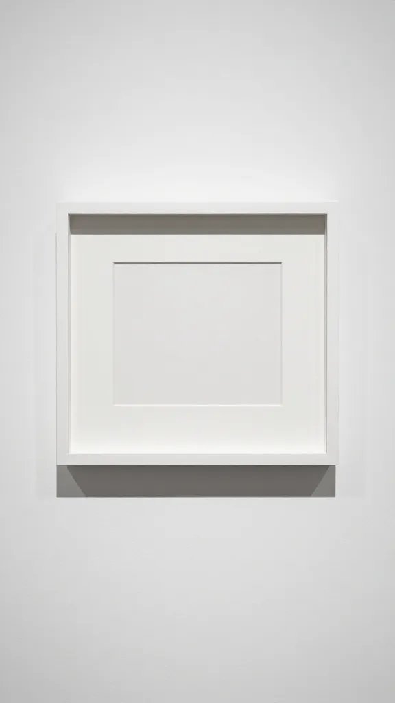 Focused shot of a lone white matte frame on a gallery wall