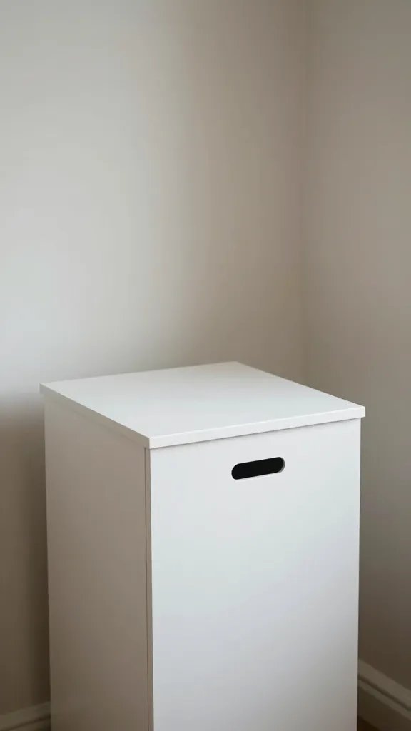 Closeup of a single minimalist donation box in a living room corner