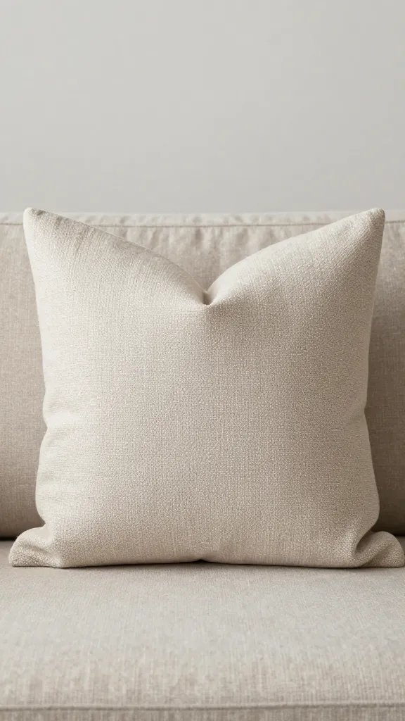 Closeup of a single textured throw pillow on a neutral sofa