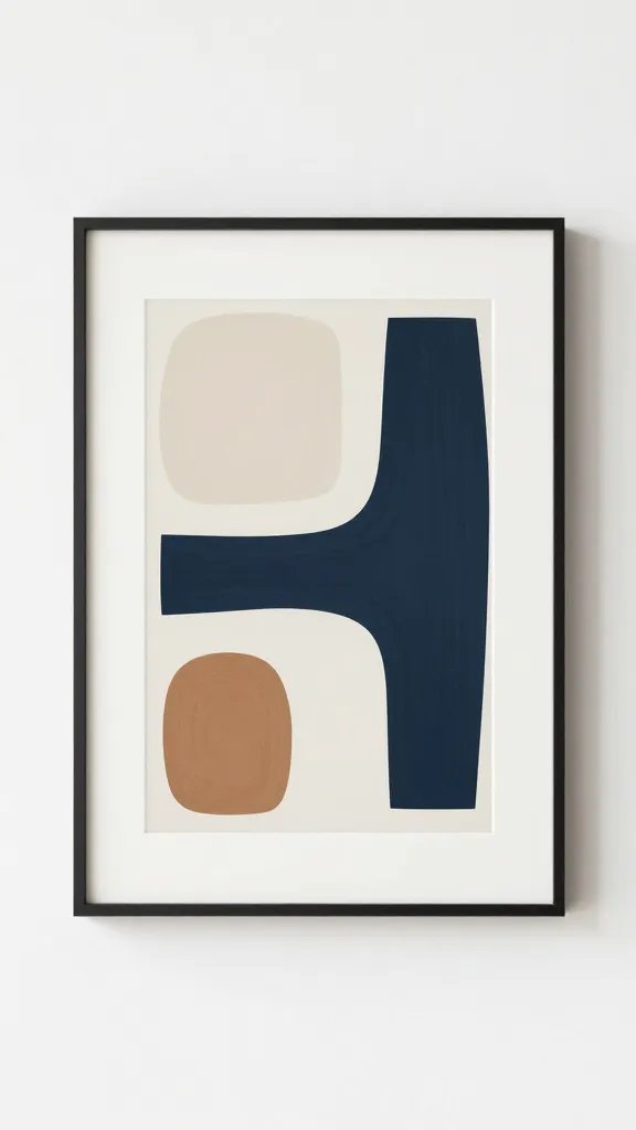 Closeup of a single abstract minimal wall art on white wall
