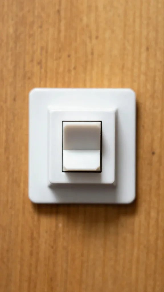closeup of a refurbished lamp switch against warm wood background