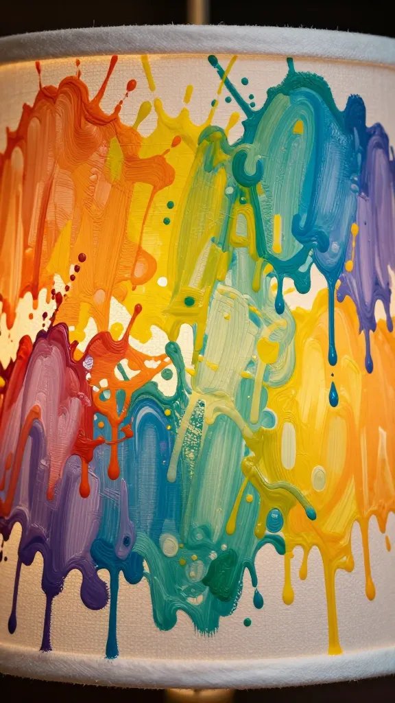 closeup of painted lampshade surface with vibrant color splash
