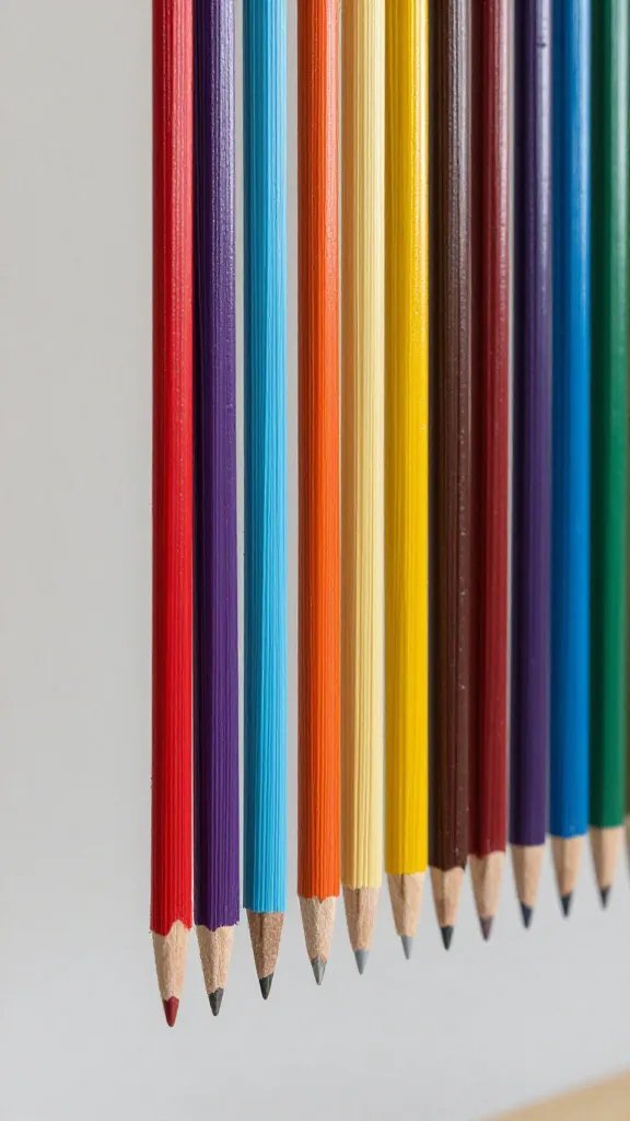 Closeup of a single clutch hung on an organized color-coded rod