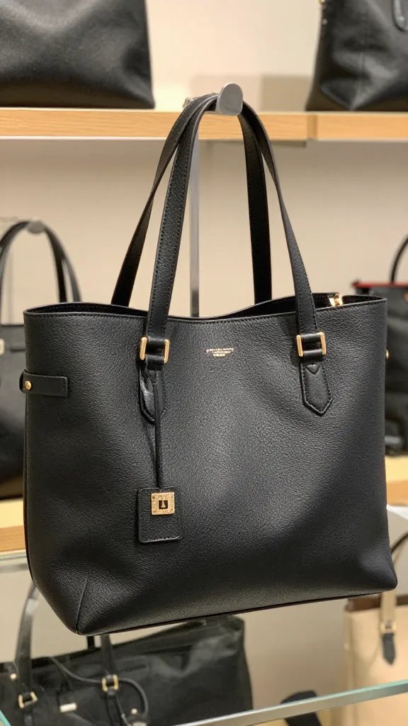 Closeup of a single work handbag selected from category-by-category display
