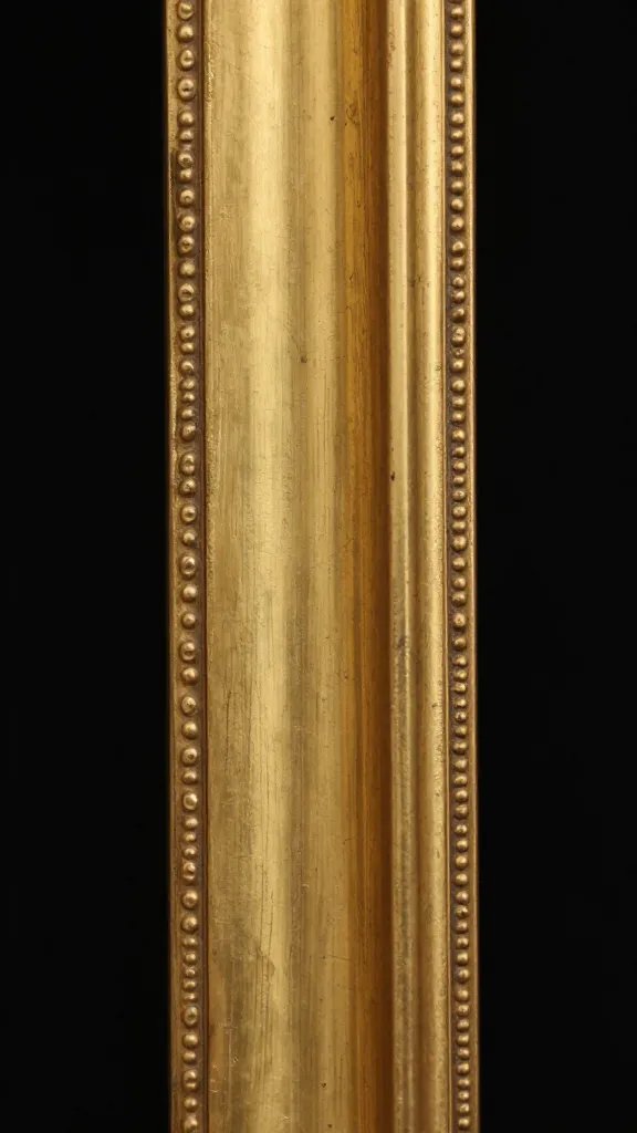 Closeup of a worn antique gold frame edge with patina