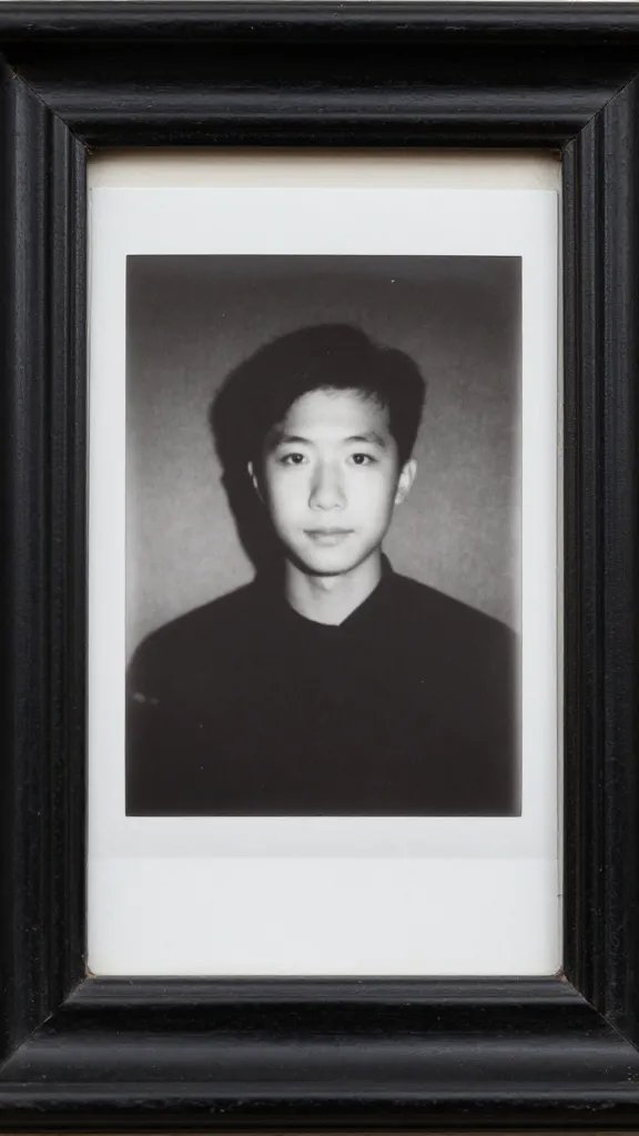 Closeup of black antique frame holding a single monochrome photo