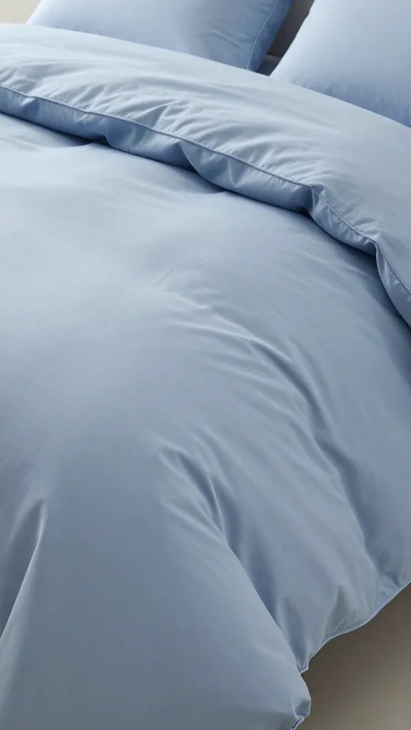 closeup of solid-color duvet cover texture on bed