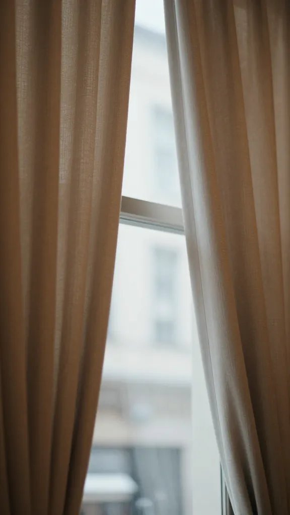 closeup of cafe curtains framing window with soft light
