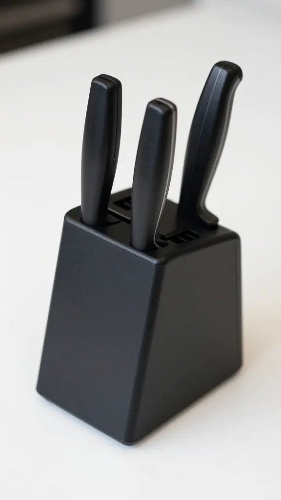 closeup of a knife block on a pristine counter