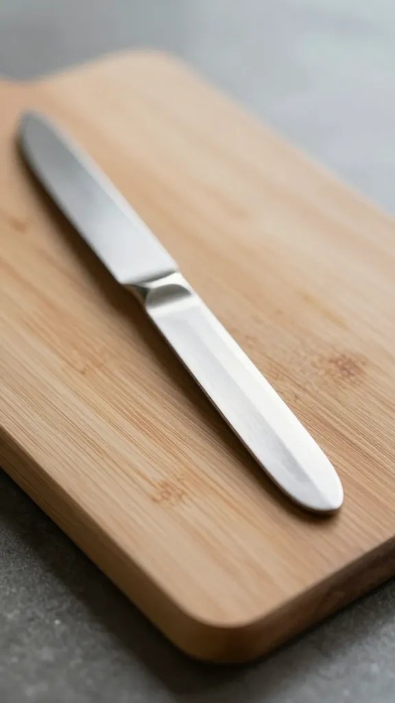 closeup of a small cutting board with a single utensil