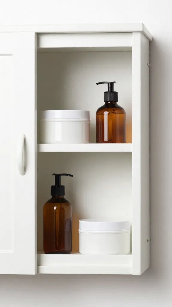 closeup of a wall-mounted cabinet door concealing grooming supplies