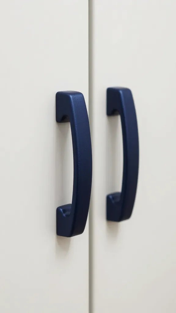Closeup of satin-navy closet door handle detail