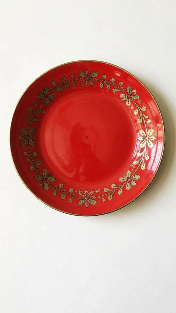 Closeup of a bold single decorative plate as focal piece on wall