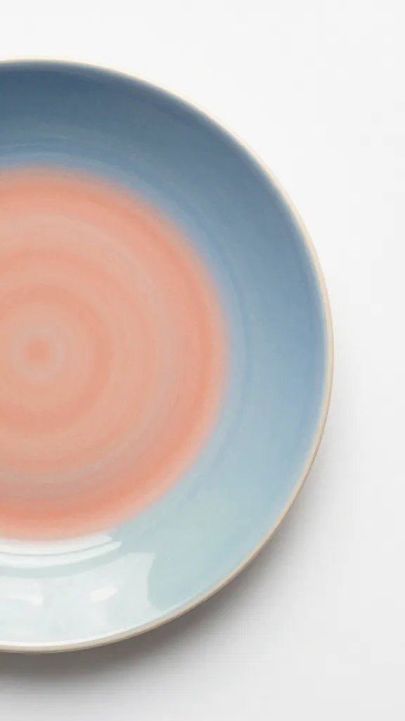 Closeup of a colorful plate against minimalist wall background