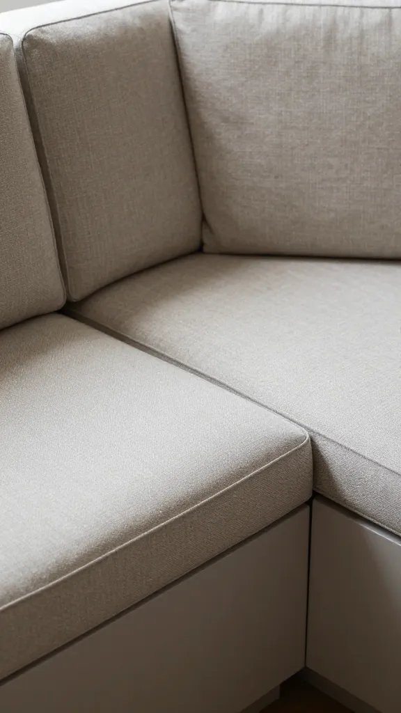 closeup of a built-in banquette with hidden storage under cushions