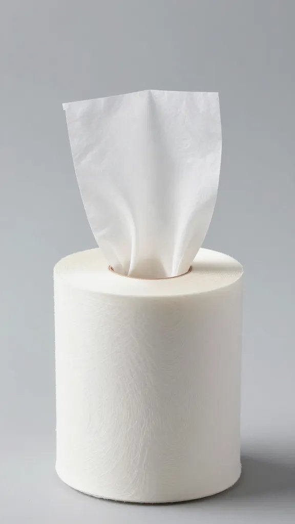 Closeup of neatly trimmed tissue roll standing upright in a slim organizer