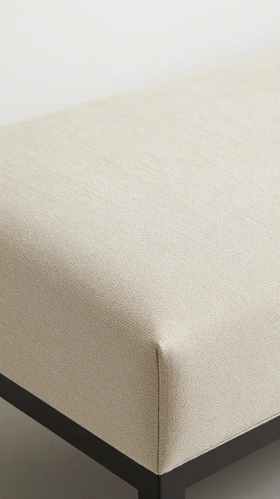 closeup shot of a neutral throw and fabric on bench cushion