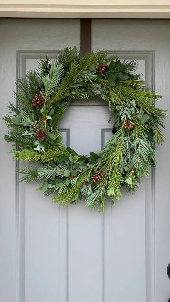 Focused shot of a lightweight seasonal wreath on a front door