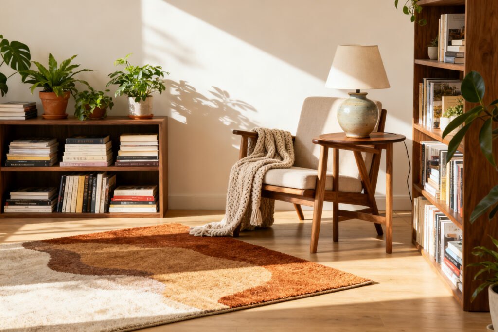 Small accent rug in a cozy reading corner