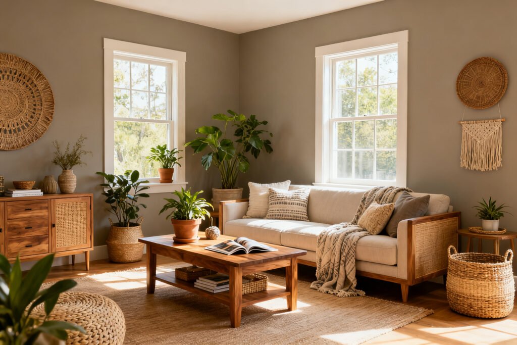 Living room with warm greige walls