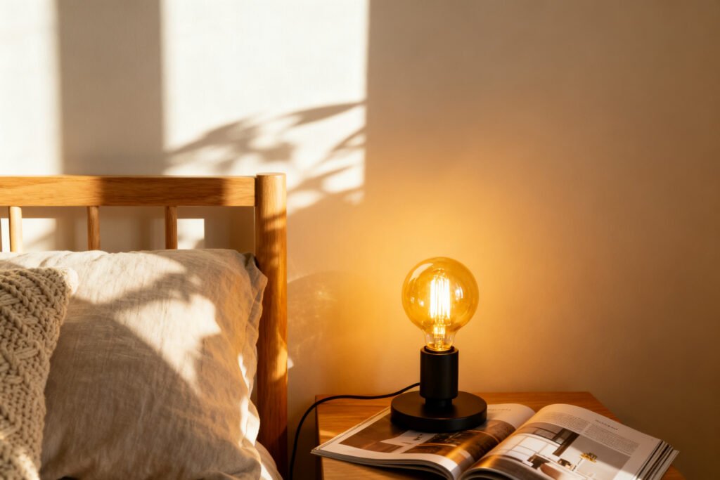 Bedside lamp with a warm bulb