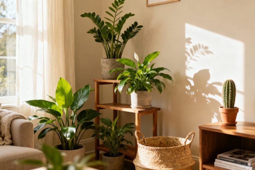 A plant corner in a living room