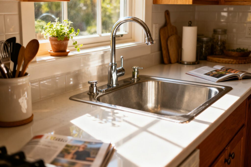 Sparkling clean kitchen counter and sink