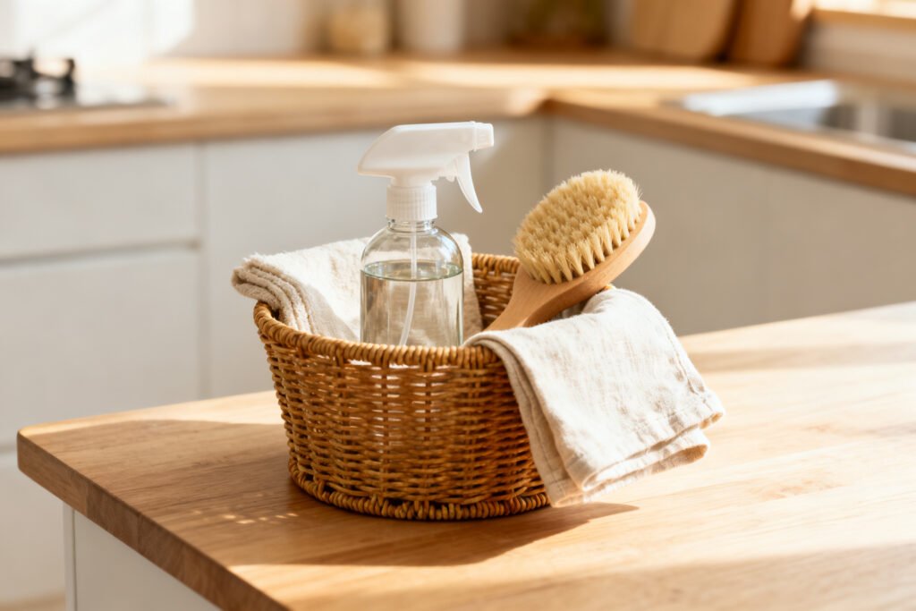Basket of natural cleaning supplies