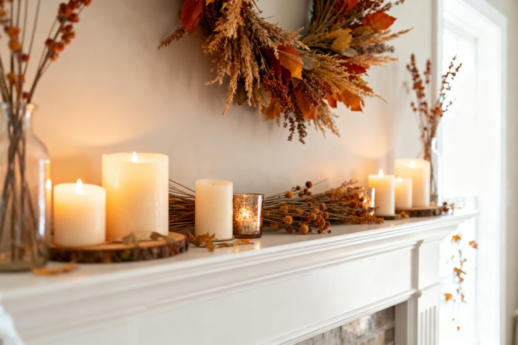A styled fall mantel