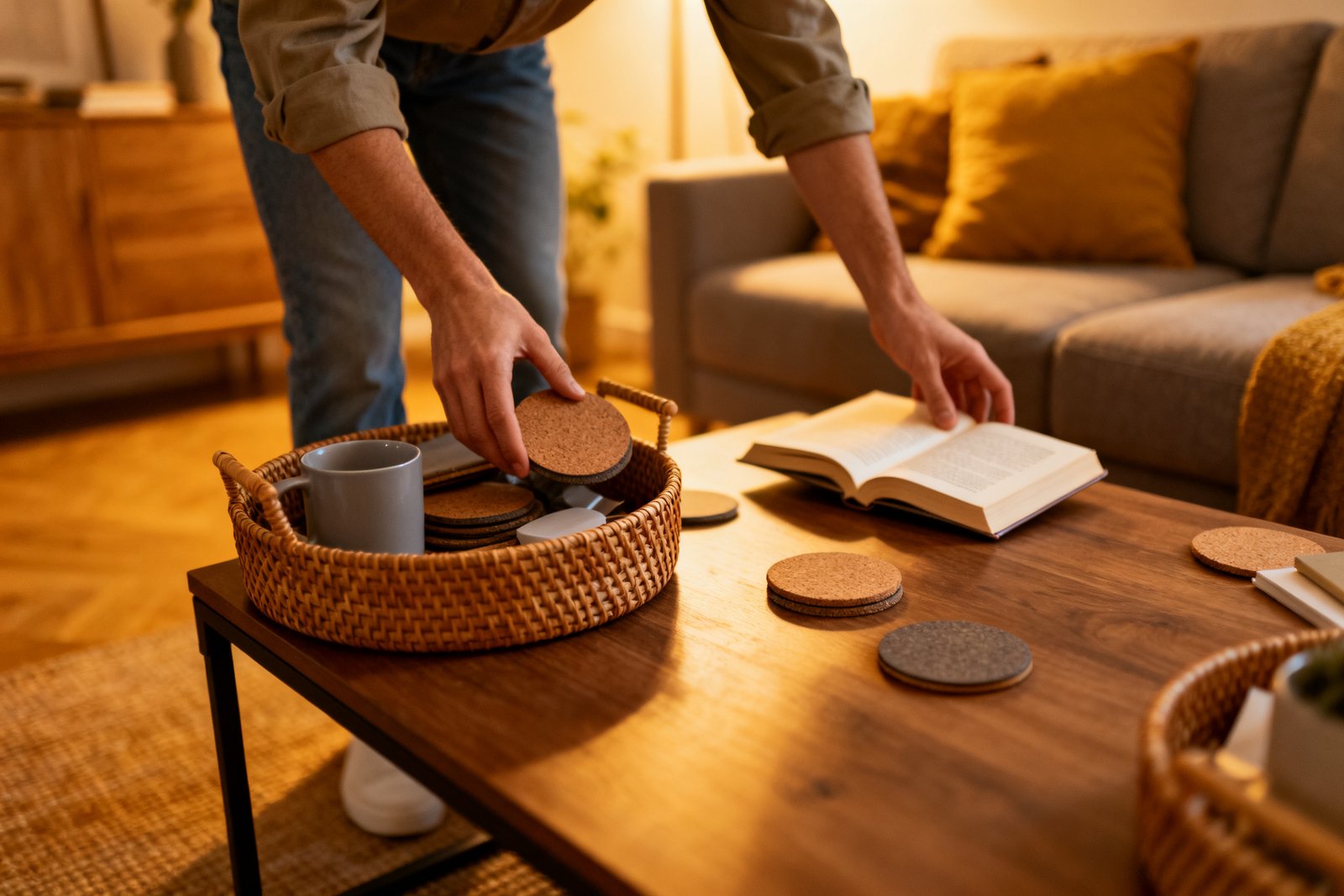 Quickly tidying surfaces before guests