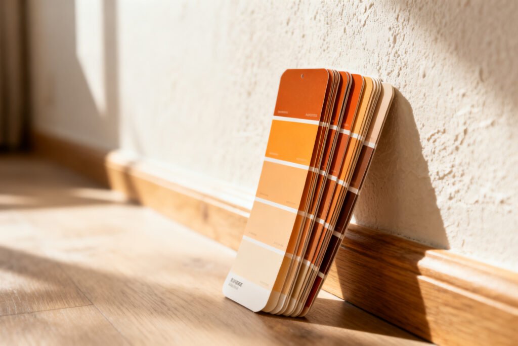 Paint color samples against a wall