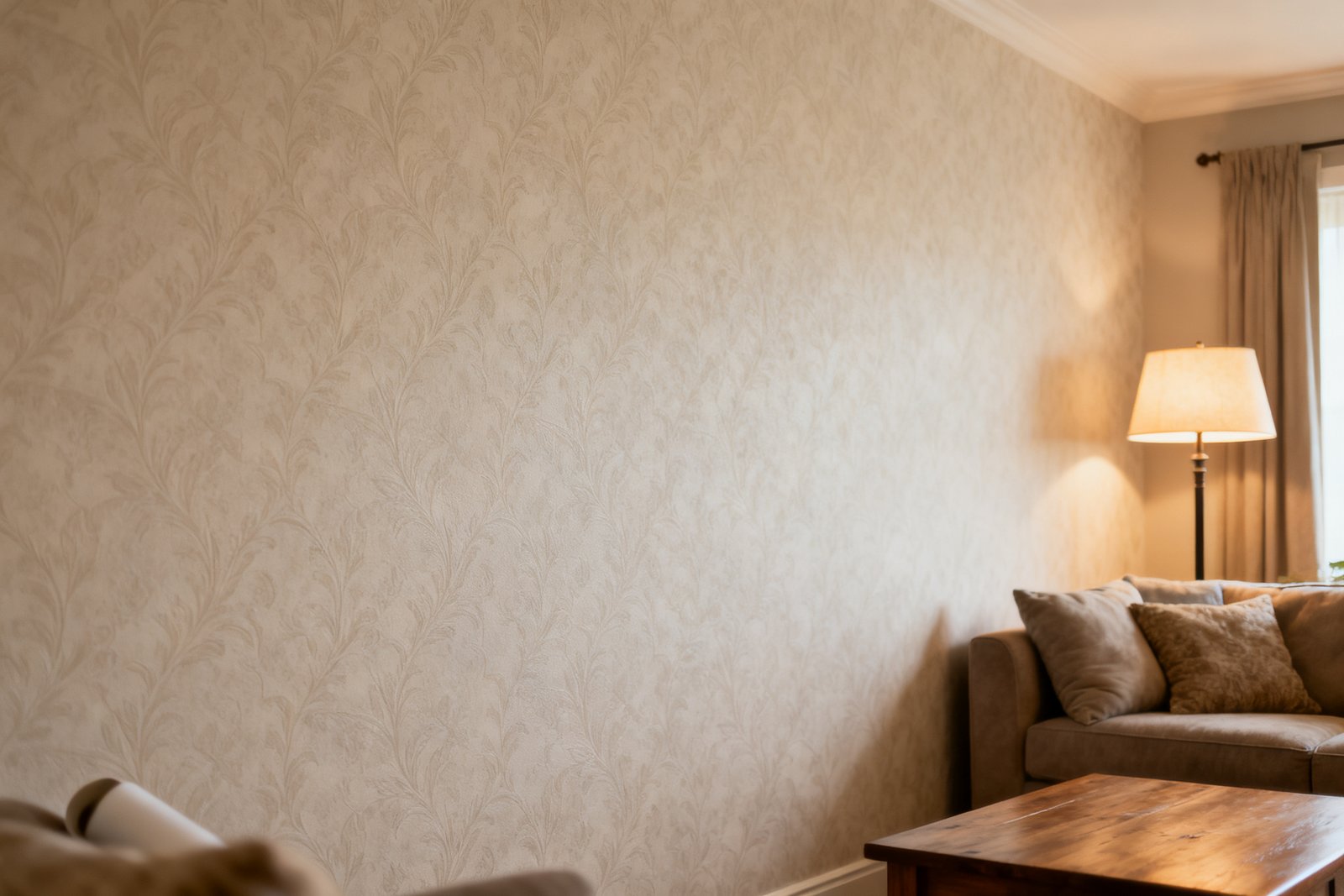 Finished accent wall with peel-and-stick wallpaper