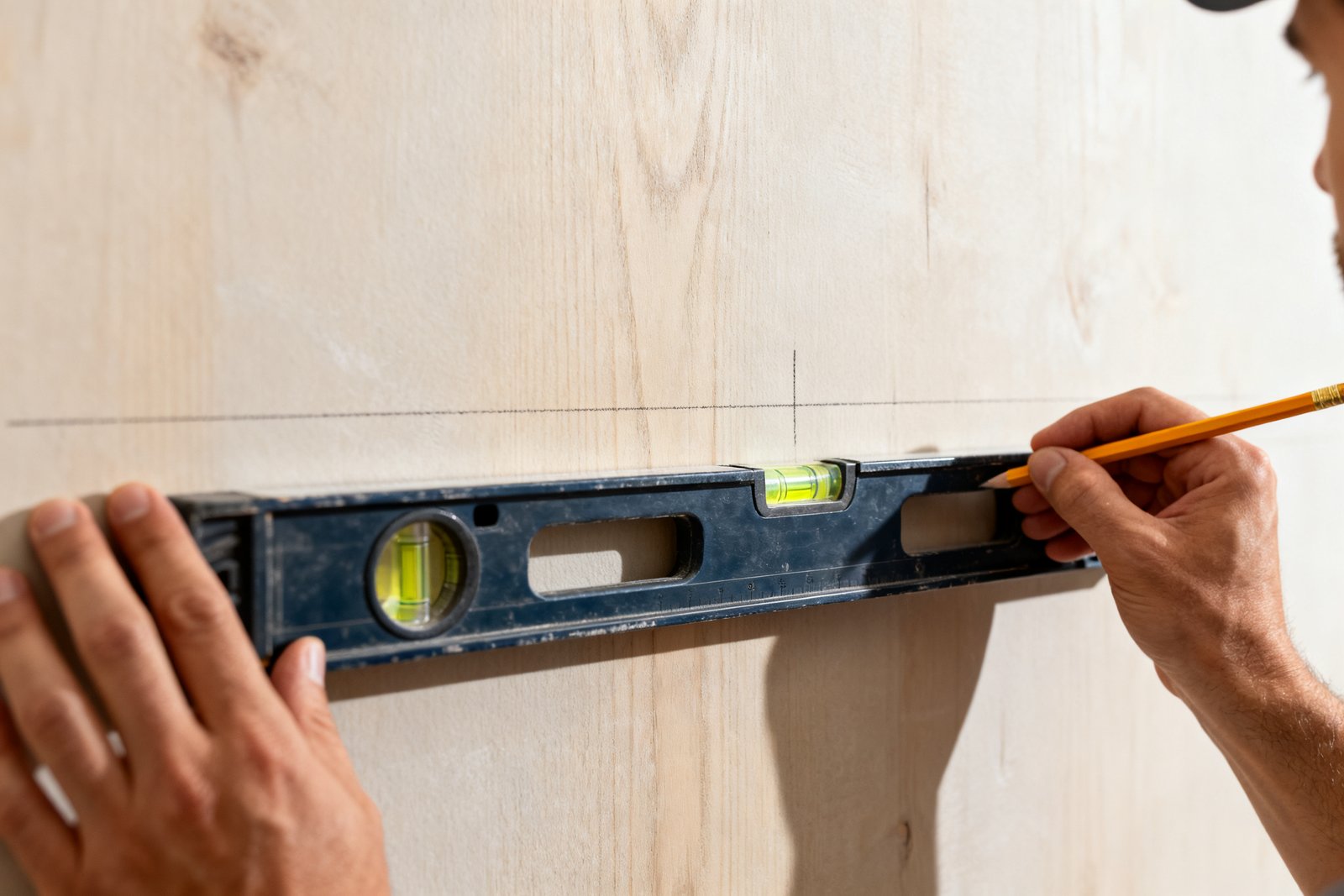 Measuring and leveling a wall before wallpapering