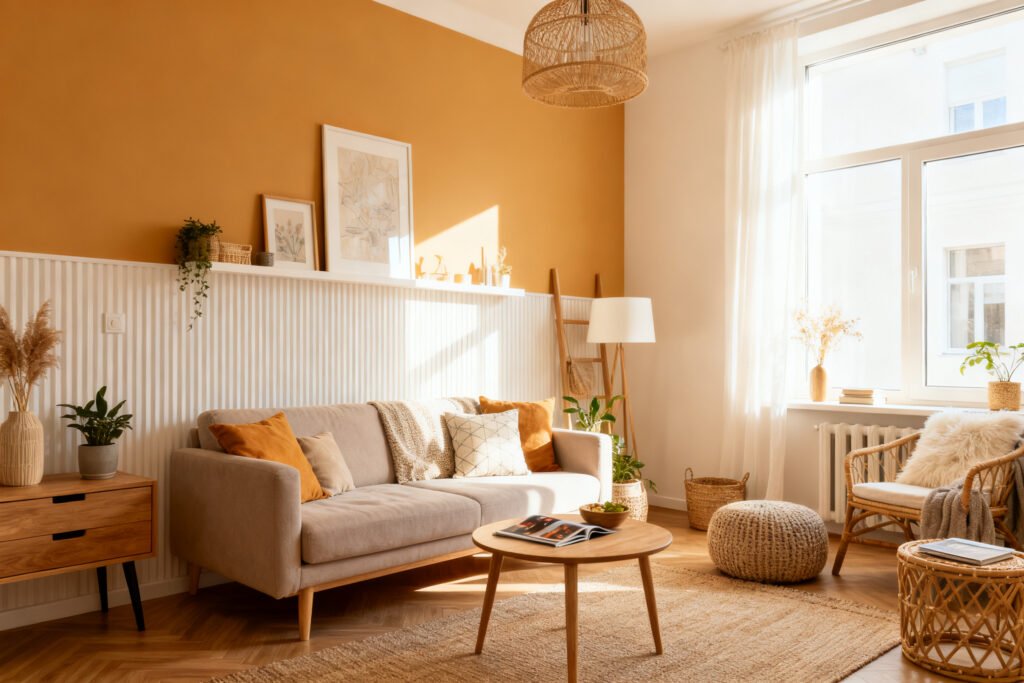 a stylish decorated rental room with no wall paint changes in a bright room