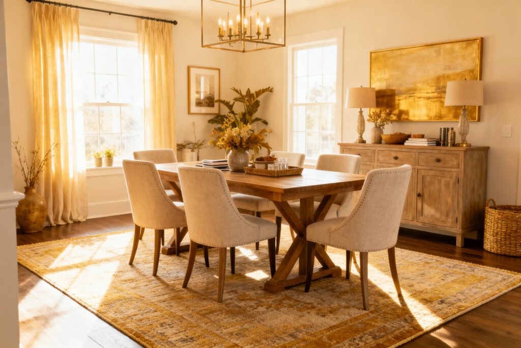 Dining room rug sized for the table and chairs