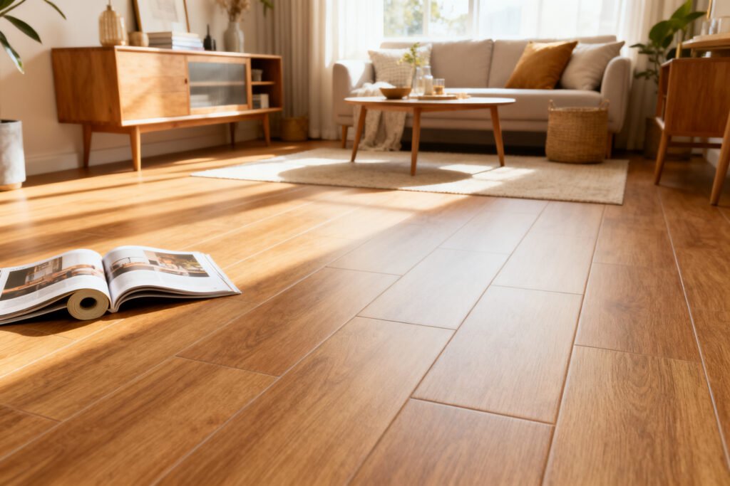 peel-and-stick removable vinyl flooring in a bright room in a bright room