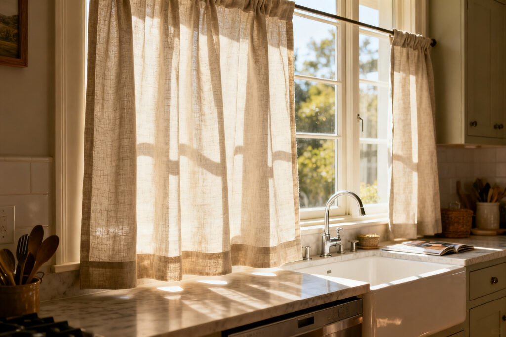 Cafe curtains on a kitchen window
