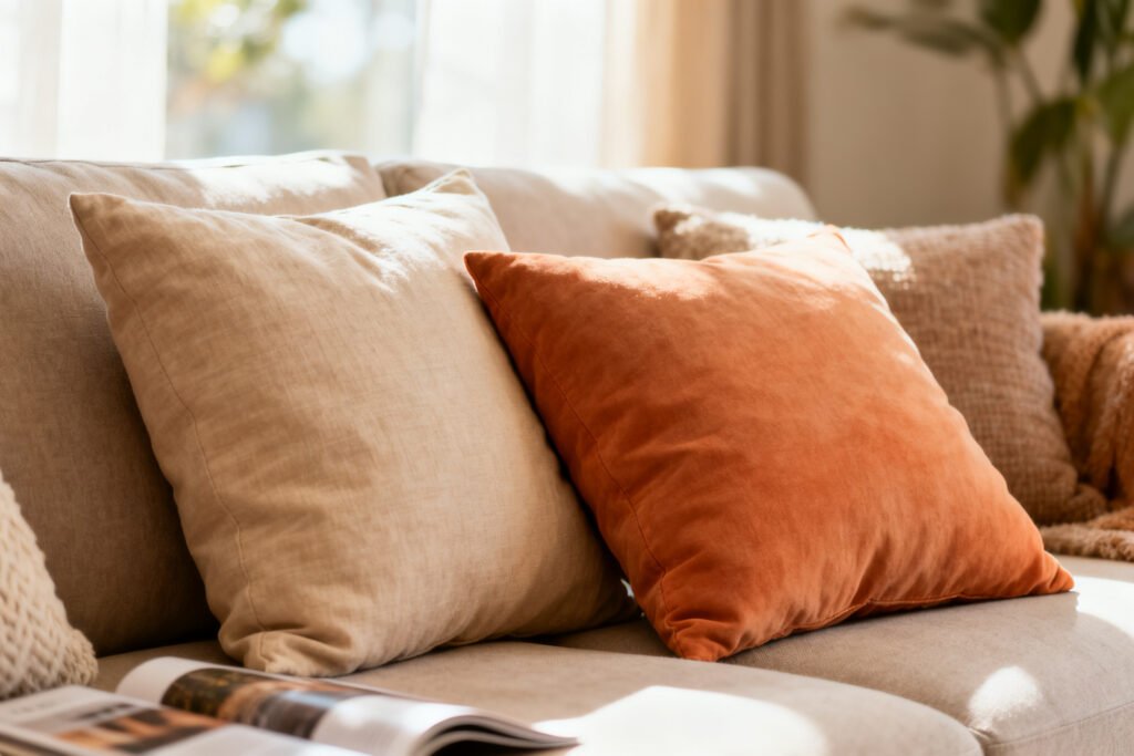 Pillows arranged on a couch