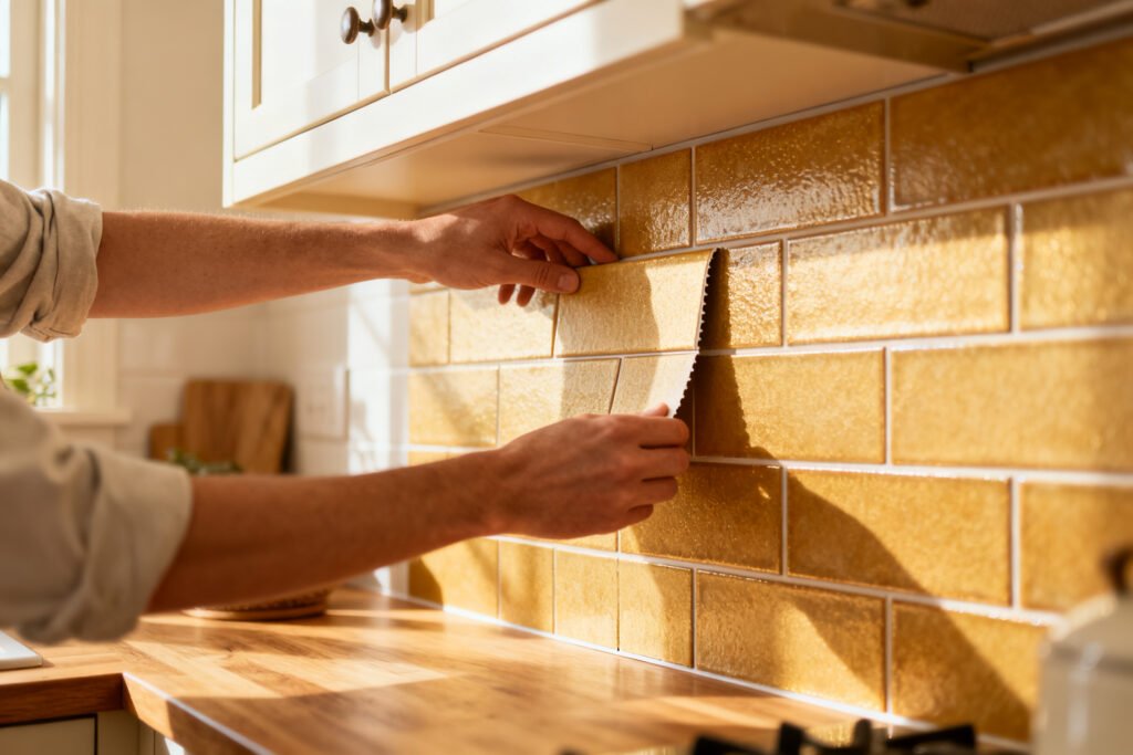 Applying a peel-and-stick tile