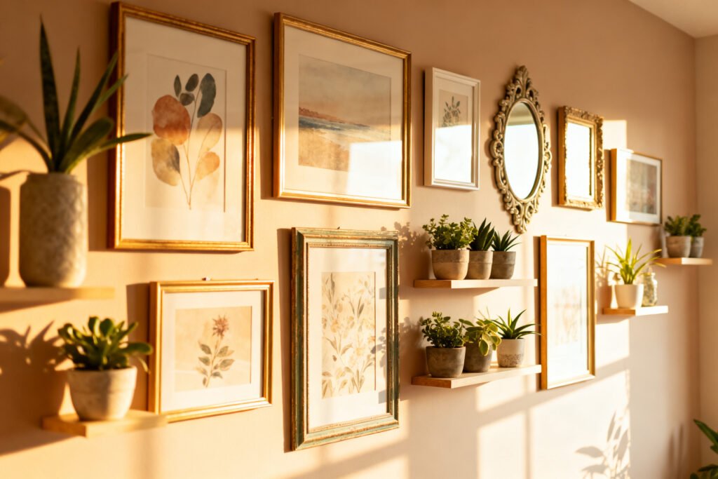 Gallery wall hung without nails