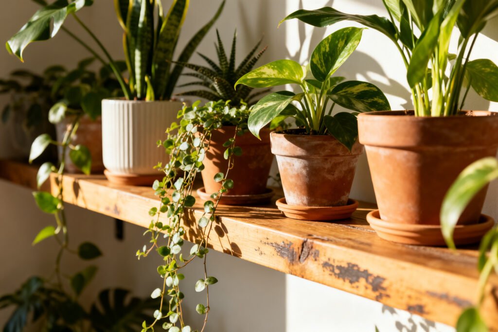 Houseplants on a shelf