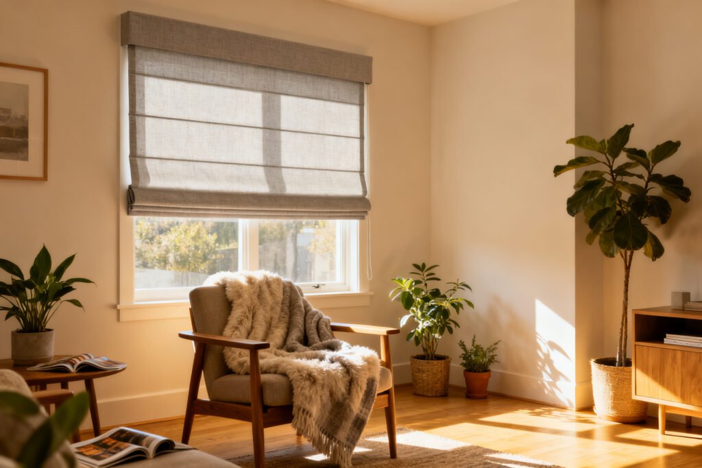 Roman shade in a living room