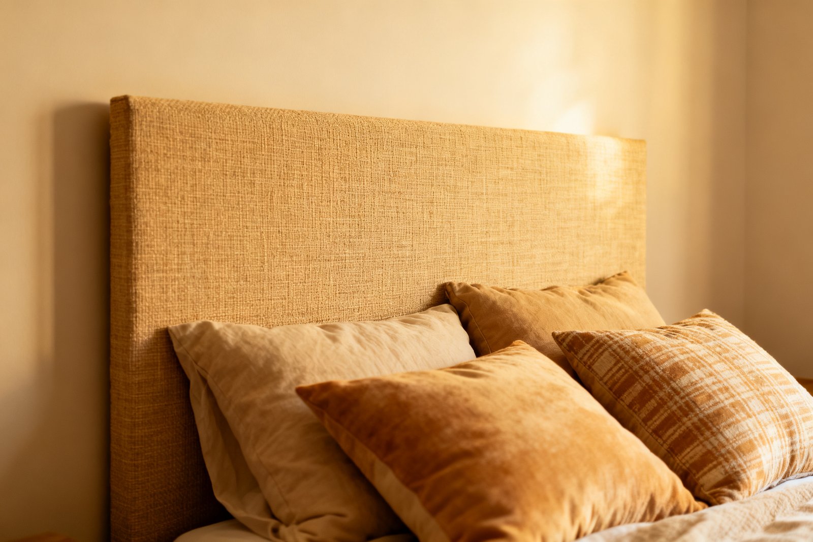 Fabric-covered board used as a headboard