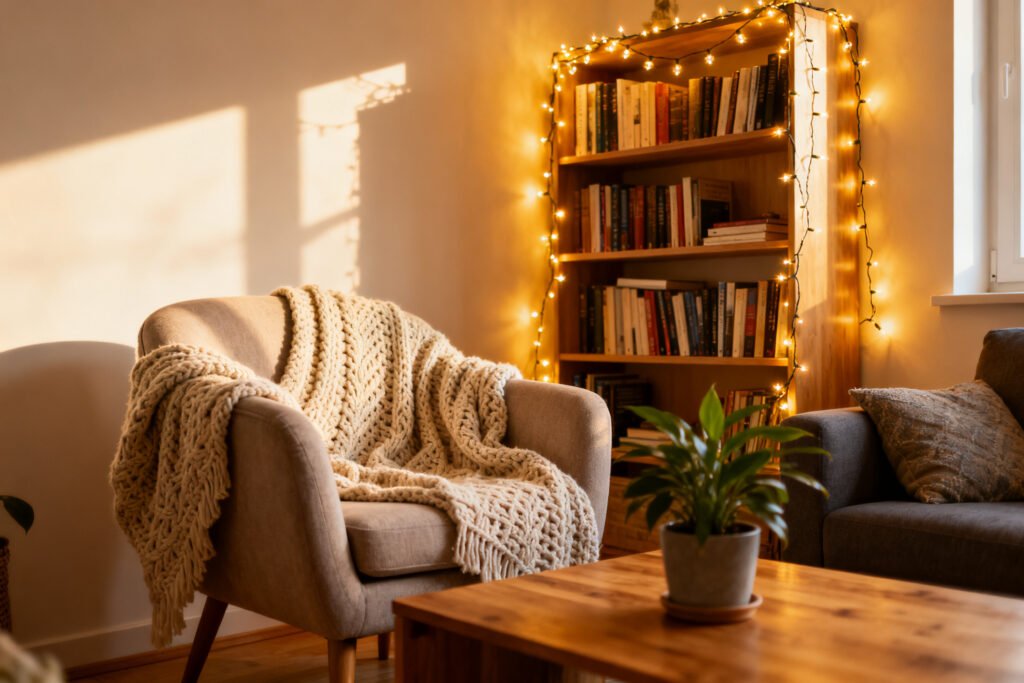 Warm string lights adding glow