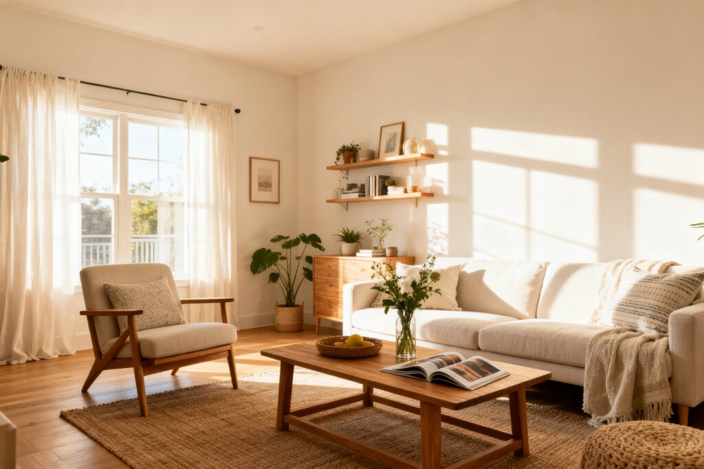 a bright light-filled living room that feels airy in a bright room