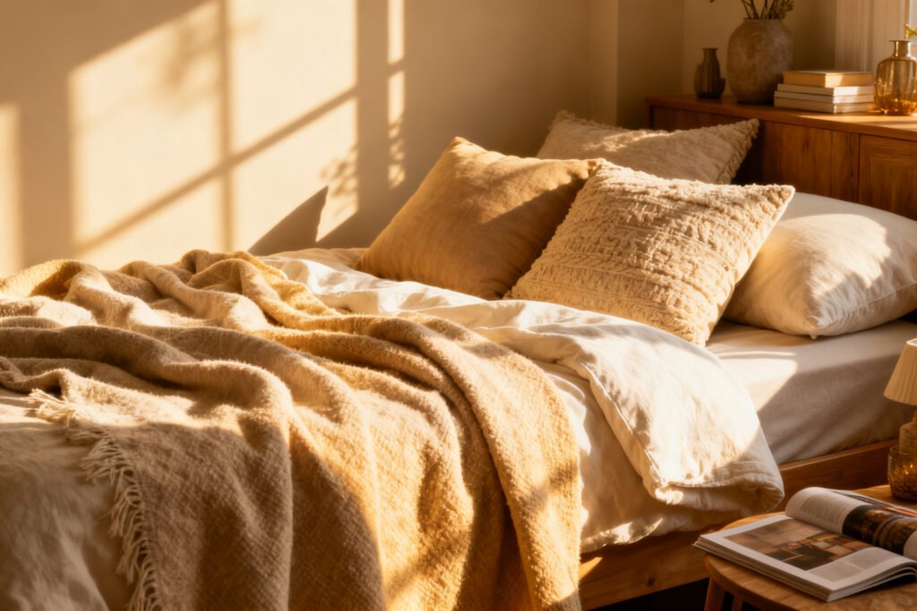 Layered blankets and pillows